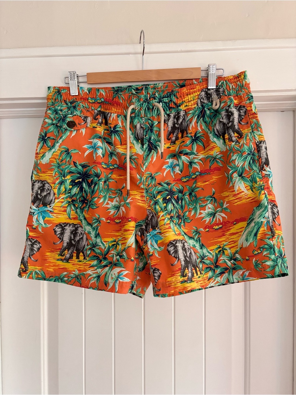 Ralph Lauren Vintage Orange Tropical Elephant Swim Trunks SZ MEDIUM